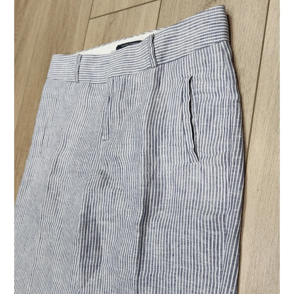 Banana Republic Martin Fit 718 Linen Pants Pinstripe Trousers Blue Women Size 2